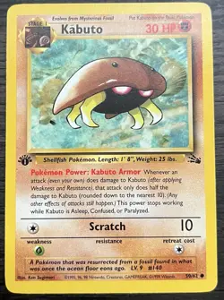 1st Edition Kabuto 50/62 Pokemon TCG WOTC Base Set Fossil MINT - Image 1