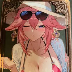 Goddess Story Gold METAL Card - Serial Number #073/100! Anime Bikini Yae Miko - Image 2