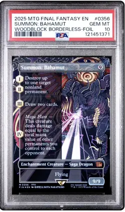 2025 MTG FINAL FANTASY WOODBLOCK BORDERLESS-FOIL #0356 SUMMON: BAHAMUT PSA 10 - Image 1