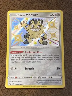 Galarian Meowth SV086/SV122 Shining Fates Rare Shiny Vault Holo Pokemon Card - Image 1
