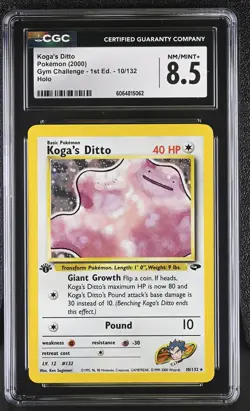CGC 8.5 Koga's Ditto Gym Challenge 1st Edition 10/132 Holo Pokemon Card - Image 1