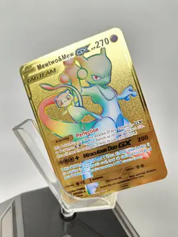 Mewtwo & Mew GX Rainbow Gold Metal Pokemon Card Collectible Gift/Display 270HP - Image 1