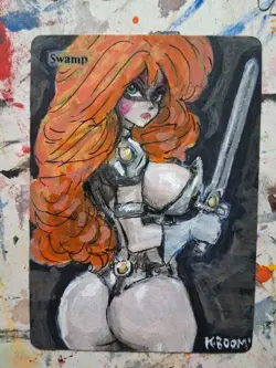 Altered Mtg Hand Painted Rat Queen Castle Rat OOAK Swamp Anime Metal Girl - Image 1