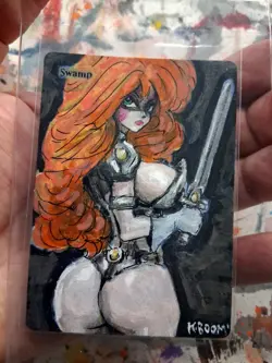 Altered Mtg Hand Painted Rat Queen Castle Rat OOAK Swamp Anime Metal Girl - Image 2