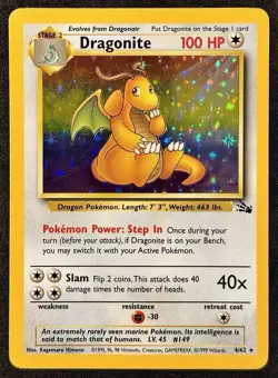 Dragonite 4/62 - HOLO Rare - Pokemon Fossil Unlimited - LP/MP - Image 1