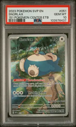 2023 POKEMON 151 POKEMON CENTER ELITE TRAINER BOX SVP PROMO #051 SNORLAX PSA 10 - Image 1