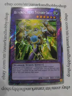 Yugioh Elemental HERO Thunder Giant 1st Edition Platinum Secret Rare RA03-EN153 - Image 2