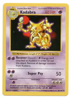 Kadabra 032/102 Uncommon Base Set Shadowless Pokemon Card NM - Image 1