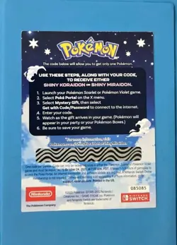 Shiny Koraidon or Miraidon Pokemon Scarlet Violet Code Card - Gamestop - Image 2