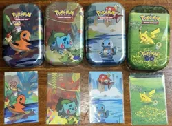 Pokemon Promo Tin w/ Cards - Charmander Bulbasaur Squirtle & Pikachu Collection - Image 1