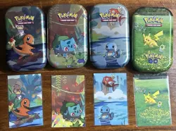 Pokemon Promo Tin w/ Cards - Charmander Bulbasaur Squirtle & Pikachu Collection - Image 2