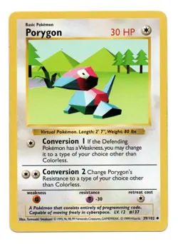Pokemon TCG Card 1999 Shadowless base set Porygon 39/102 LP - Image 1