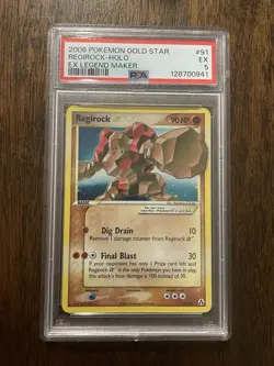 Regirock Gold Star Legend Maker Holo 91/92 PSA 5 Pokemon Card Slab - Image 1