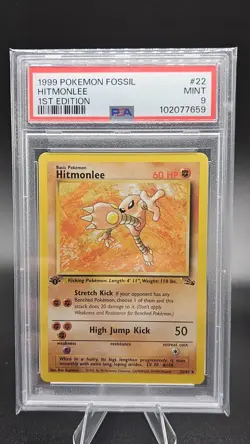 PSA 9 1999 POKEMON FOSSIL 22 HITMONLEE 1ST EDITION ENGLISH - Image 1