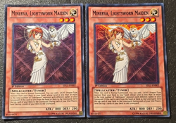 YUGIOH ~ MINERVA, LIGHTSWORN MAIDEN x2 ~ SDLI-EN002 ~ SUPER RARE 1st EDITION - Image 1
