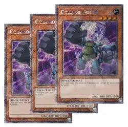 Yugioh Gogogo Golem x 3 - 1st Edition Platinum Secret Rare NM - Free Holo Card - Image 1