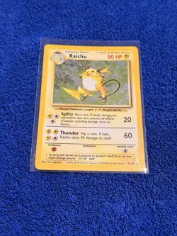1999 Pokemon TCG Raichu Base Set Holo Rare Card 14/102 LP Condition - Image 1