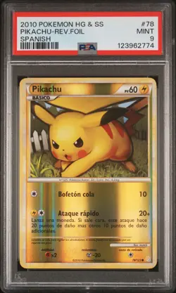 2010 POKEMON HEARTGOLD & SOULSILVER SPANISH #78 PIKACHU-REVERSE FOIL PSA 9 - Image 1