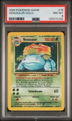 1999 POKEMON BASE SET UNLIMITED #15 VENUSAUR-HOLO PSA 8 - Image 1