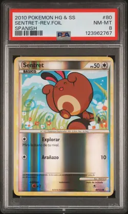 2010 POKEMON HEARTGOLD & SOULSILVER SPANISH #80 SENTRET-REVERSE FOIL PSA 8 - Image 1