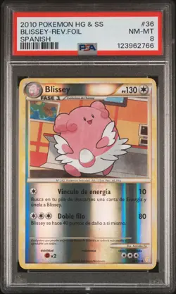 2010 POKEMON HEARTGOLD & SOULSILVER SPANISH #36 BLISSEY-REVERSE FOIL PSA 8 - Image 1