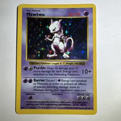 SHADOWLESS MEWTWO Base Set Holographic 10/102 Pokemon Card HOLO RARE 1995 - Image 1