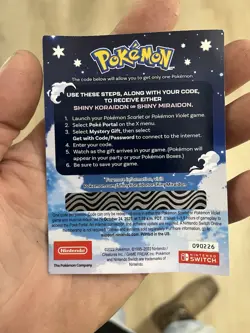 Pokemon Scarlet And Violet Serial Codes Shiny Koraidon or Miraidon UNSCRATCHED! - Image 2