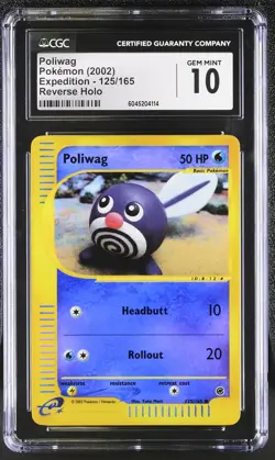 CGC 10 GEM MINT Poliwag 2002 Expedition 125/165 Reverse Holo Pokemon Card - Image 1