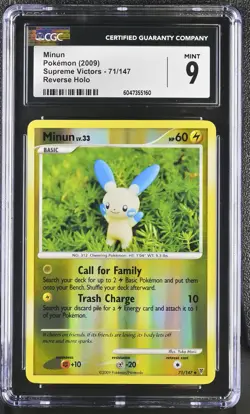 CGC 9 MINT Minun 2009 Supreme Victors 71/147 Reverse Holo Pokemon Card - Image 1