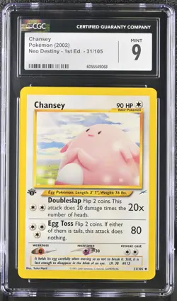 CGC 9 MINT Chansey Neo Destiny 1st Edition 31/105 Pokemon Card - Image 1