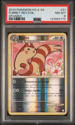 2010 POKEMON HEARTGOLD & SOULSILVER SPANISH #21 FURRET-REVERSE FOIL PSA 8 - Image 1