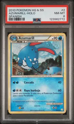 2010 POKEMON HEARTGOLD & SOULSILVER SPANISH #2 AZUMARILL-HOLO PSA 8 - Image 1