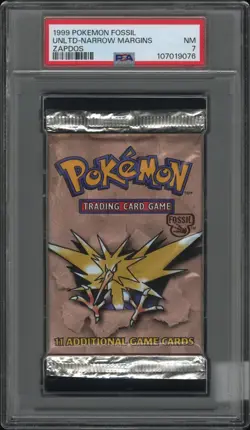1999 POKEMON FOSSIL PACK UNLIMITED-NARROW MARGINS-ZAPDOS FOIL PSA 7 - Image 1