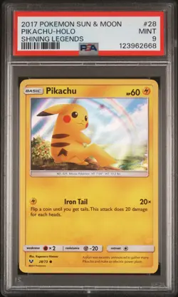 2017 POKEMON SUN & MOON SHINING LEGENDS #28 PIKACHU-HOLO PSA 9 - Image 1