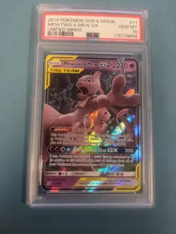 2019 Pokemon Sun & Moon Unified Minds#71 Mewtwo & Mew Gx PSA 10 Gem Mint - Image 1