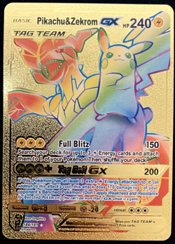 Pikachu & Zekrom Tag Team Gx Gold Foil Textured Display Card - Image 1
