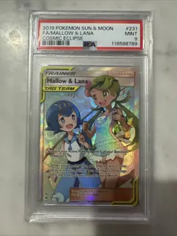 Pokemon TCG Mallow & Lana Cosmic Eclipse Full Art Ultra Rare Card 231/236 PSA 9 - Image 1