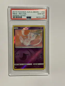 2019 POKEMON SUN & MOON HIDDEN FATES #32 MEW-REVERSE FOIL PSA 10 - Image 1