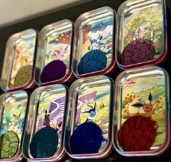 Full Pokemon Prismatic Evolutions Mini Tin Set (NO PACKS) w/ Coins & Art Cards - Image 1