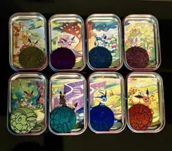 Full Pokemon Prismatic Evolutions Mini Tin Set (NO PACKS) w/ Coins & Art Cards - Image 2
