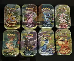 Full Pokemon Prismatic Evolutions Mini Tin Set (NO PACKS) w/ Coins & Art Cards - Image 3