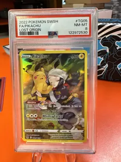 Pokemon 2022 Pikachu TG05/TG30 Full Art Lost Origin NM-MT PSA 8 - Image 1