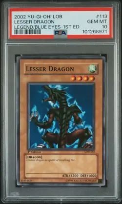PSA 10 - Yu-Gi-Oh Card - LOB-113 - LESSER DRAGON *1st Edition* - GEM MINT - Image 1