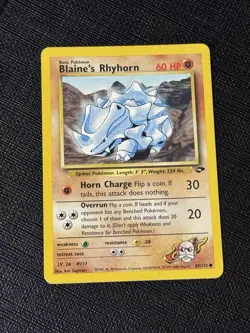 Blaine's Rhyhorn 65/132 Gym Challenge Pokemon Card WoTC Vintage Pokemon TCG - Image 1