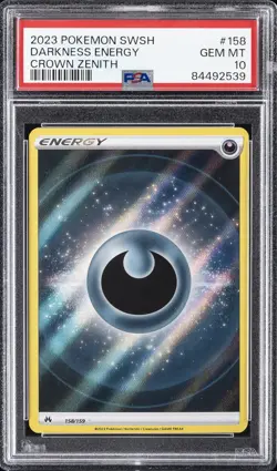 2023 POKEMON SWORD & SHIELD CROWN ZENITH #158 DARKNESS ENERGY PSA 10 - Image 1