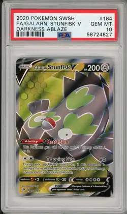 2020 Pokemon SWSH Darkness Ablaze Galarian Stunfisk V Full Art #184 PSA 10 - Image 1