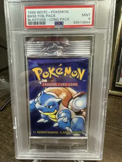 Pokemon Base Set Booster Pack - Blastoise -Long Crimp - 1999 - PSA 9 Sealed Rare - Image 1