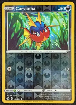 Carvanha 2021 Fusion Strike Reverse Holo Pokemon Card 162/264 (NM) - Image 1