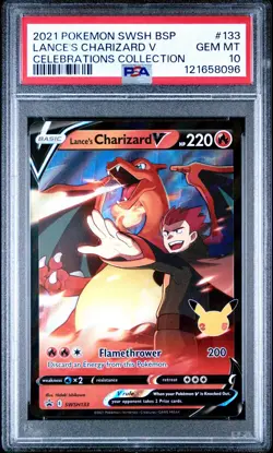 PSA 10 GEM MINT Pokemon Celebrations Lance’s Charizard V Promo Card SWSH133 - Image 1