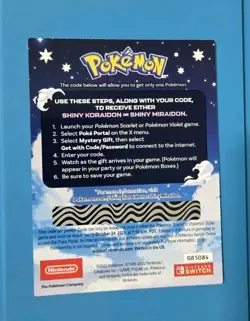 Shiny Koraidon or Miraidon Pokemon Scarlet Violet Code Card - Gamestop - Last - Image 2